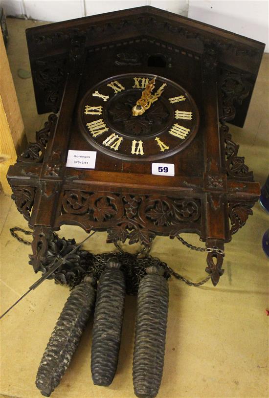 South German carved cedar wood cuckoo clock